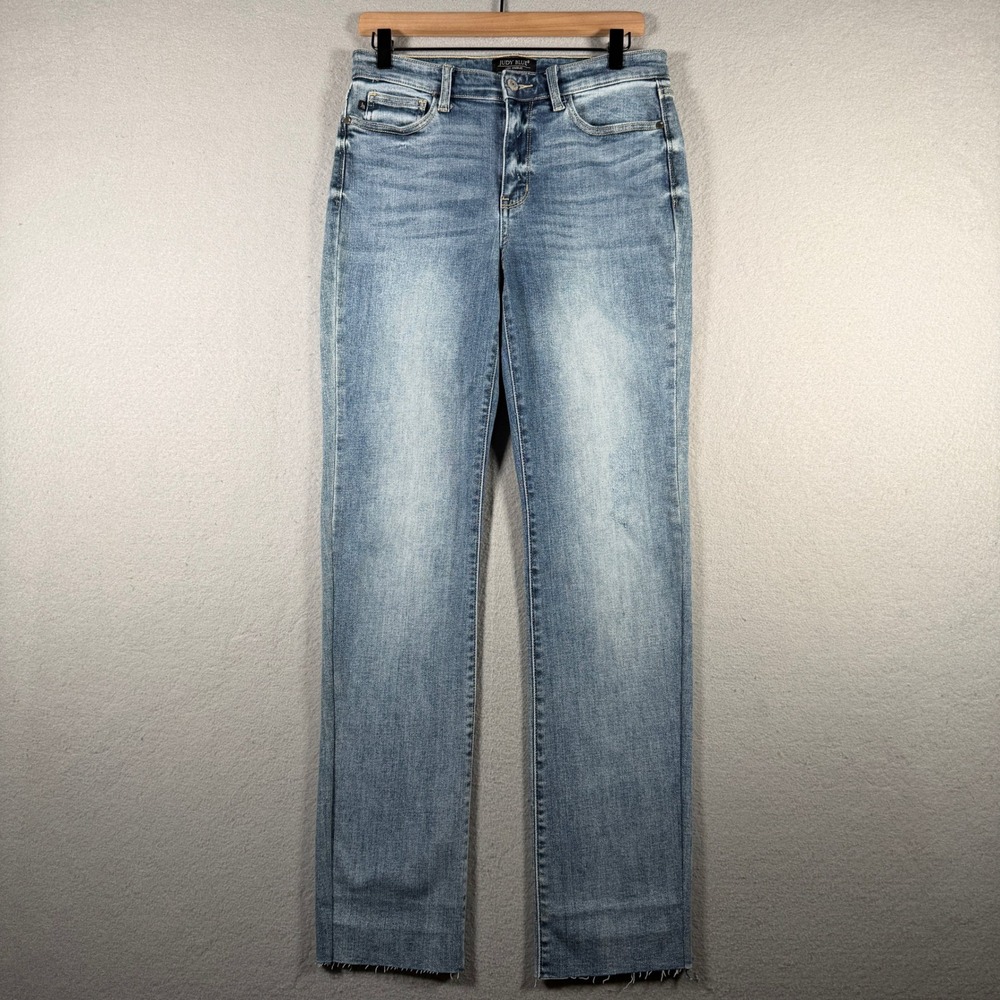Judy Blue Womens High Rise Bootcut Jeans Medium Wash Raw Hem JB82337LT Size 9/29